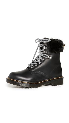 Image of Dr. Martens Women's 1460 Serena Collar Faux Fur Lined Combat Boots, Black, 3 UK