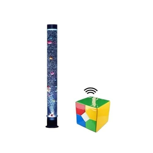 Image of Playlearn Sensory LED Bubble Tube With Remote Cube Controller & 10 Plastic Fish - 120cm Colour Changing Floor Standing Fish Bubble Lamp - Perfect For Waiting Room & Kid's Sensory Room