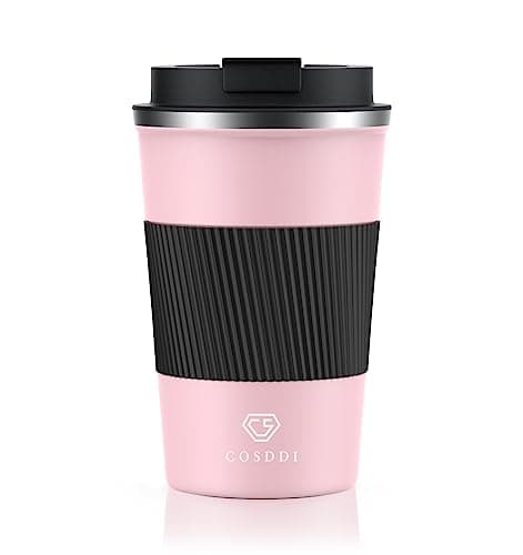 Image of CS COSDDI Travel Mugs, Insulated Coffee Cup with Leakproof Lid - Reusable Coffee Cups Travel - Car Coffee Cup - Stainless Steel Coffee Mug for Hot and Cold Water and Tea, 380ml
