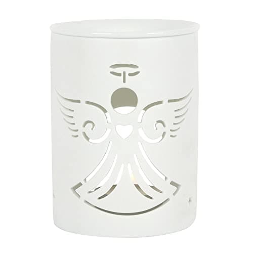Image of Elegant Angel Cut-Out Design White Ceramic Oil Burner - 13.6cm x 10.6cm (1 Pc.) - Premium Quality Material - Ideal for Aromatherapy, Home Decor Accent & Gift