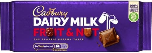 Image of Cadbury Dairy Milk Fruit & Nut Chocolate Bar, The Classic Creamy Taste With Fruit & Nut Pieces, 110 g (Pack of 1)