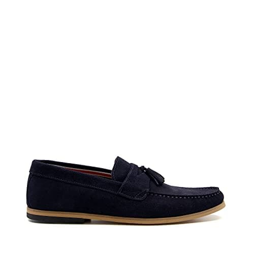 Image of Dune Mens BART Suede Loafers Size UK 11 Navy Flat Heel Loafers