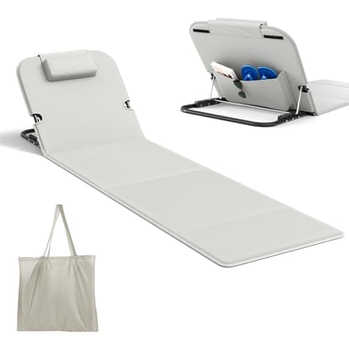 Image of Rhyvorax Portable Beach Sun Mat with Backrest, 5 Adjustable Positions, Foldable Lightweight Anti-Slip Sunbathing Chair for Beach, Camping, Garden, Park, Holidays & Outdoor Festivals (gray)