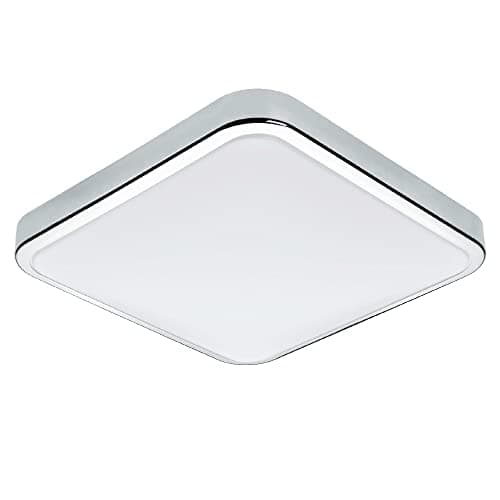 Image of Britalia LED Polished Chrome Bathroom Modern Square Flush Ceiling Light | 29cm Width | 15W 1500 Lumen 3000k Warm White | IP44 | 240V UK | 25000 Hours