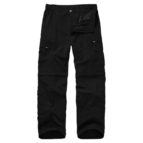 Image of Winebox Walking Hiking Trousers Mens, Convertible Zip Off Lightweight Quick Dry Breathable Cargo Fishing Safari Camping Travel Pants(Black-38)
