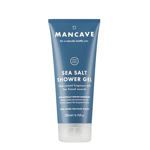 Image of ManCave Sea Salt Mens Shower Gel, 200 ml, Body Wash, Natural Ingredients, Vegan, Eco-Conscious and Cruelty-Free, Coastal Shower Gel for Men with Sea Fennel, Cypress, Bergamot, Body Wash for Men