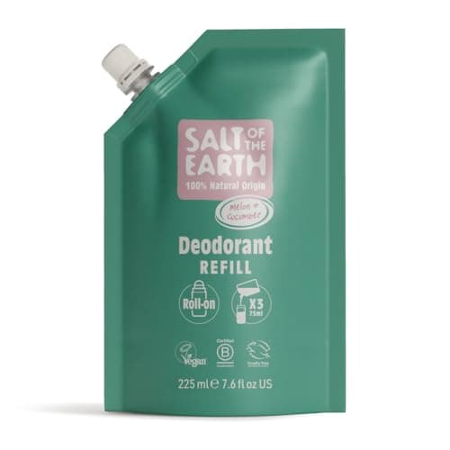 Image of Salt of the Earth - Natural Deodorant Roll On Refill Pouch, x3 Uses - Melon & Cucumber - Vegan, Long Lasting Protection, Made in the UK - 225ml