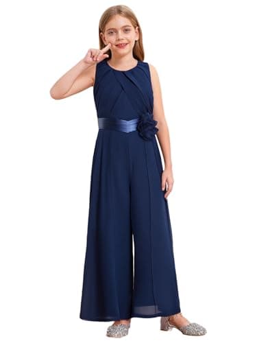 Image of Hedmy Girls Sleeveless Party Jumpsuit Ruched Party Romper Dungarees Overalls Playsuit Age 7-16 Years Navy Blue 7-8 Years