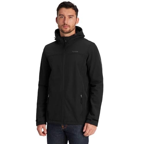 Image of TOG24 Feizor Men's Softshell Jacket Lightweight Fleece Lined Water Resistant Warm Jackets Rain Coat Windbreaker Hiking Jackets with Hood Black XL