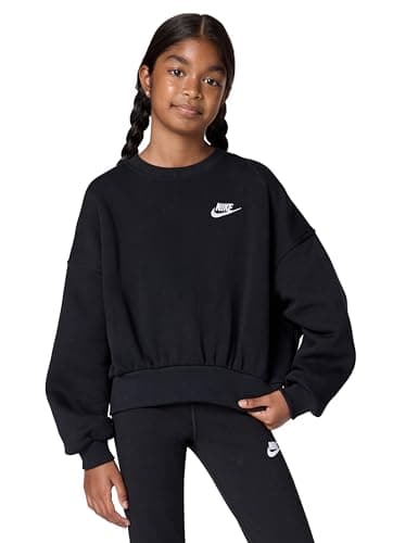 Image of NIKE FZ9244-010 G NSW CLUB FLC BXY CRW LBR Sweatshirt Girls BLACK/WHITE Size XS