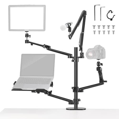 Image of NEEWER Overhead Camera Stand Desk Mount Rig with 4 Boom Arms for Photography Video Light Ring Light Mount Webcam Mic Compact DSLR for Live Streaming Broadcast Online Teaching Meeting, DS007