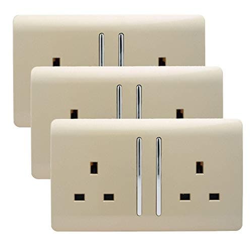 Image of Trendi 2 Gang Artistic Modern Glossy 13 Amp Switched Tactile Plug Socket Champagne Gold (3 Pack)