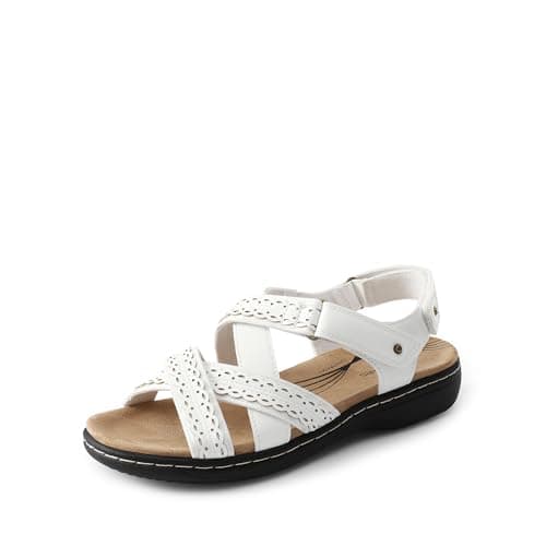 Image of DREAM PAIRS Women's Arch Support Sandals Comfortable Open Toe Dress Flats Walking Sandals For Summer,Size 7,White,DWUMFS2516