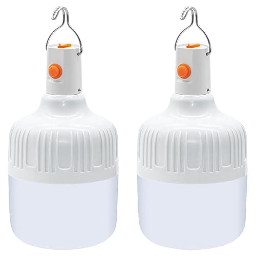 Image of Ledeak 2 Pcs Camping Light, LED USB Rechargeable Camping Lantern Battery Powered Outdoor Tent Lamp with Hanging Hook, Dimmable 3 Modes Portable Light Bulb for Emergency Camping Patio Garden Gazebo