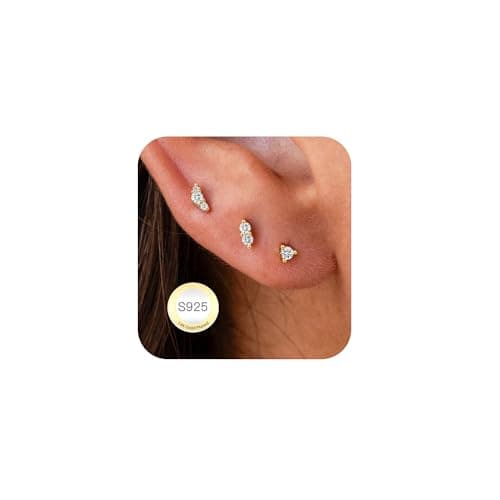 Image of AVOTTO 3 Pairs Small Gold Stud Earrings for Women Hypoallergenic Gold Studs Earrings Dainty Small Cubic Zirconia Studs Earring Set for Multiple Piercing