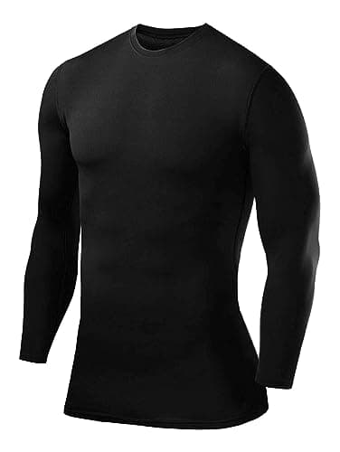 Image of PowerLayer Compression Tops for Men Base Layers Men's Running Top Thermal Shirt - Black, L