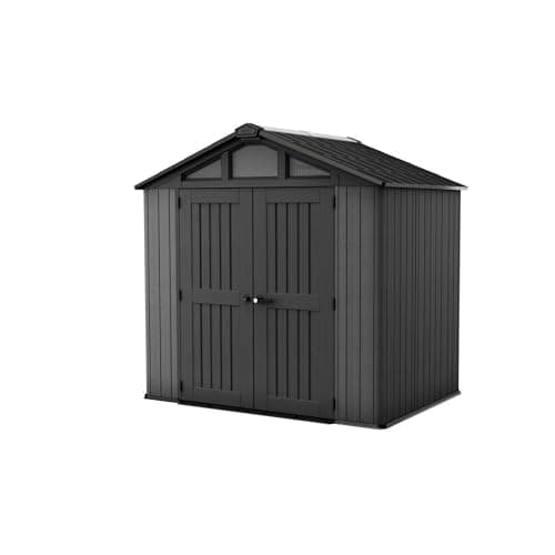 Image of Keter Stronghold 8x6ft Outdoor Garden Shed - Grey | Heavy‑Duty Resin Storage Shed with Double‑Wall Construction | Wide Double Doors, Skylight, Windows & Ventilation | Secure, Low‑Maintenanc