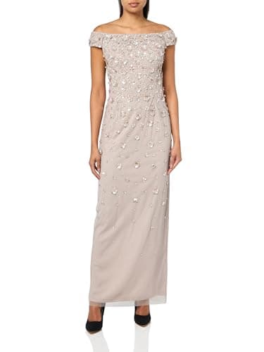 Image of Adrianna Papell Women's Off Shoulder Beaded Dress, Marble, 14