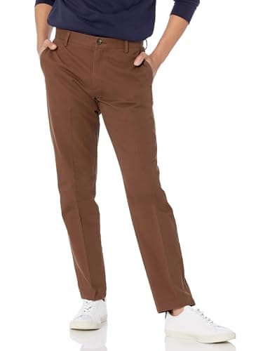 Image of Amazon Essentials Men's Slim Fit Wrinkle-Resistant Flat-Front Work Chino Trousers, Brown, 34W / 30L