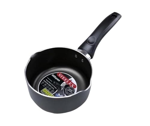 Image of STEELEX Non-Stick Milk Pan 16cm with Dual Double Pouring Lips Non-Stick Aluminium Small Milk Pan Deep Milk Pot Water Boiling Saucepan, Grey (AL8016)