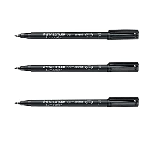 Image of STAEDTLER Lumocolor Fine Permanent Marker Pens - Waterproof Smudge Resistant Quick Dry CD DVD OHP - Black - Pack of 3