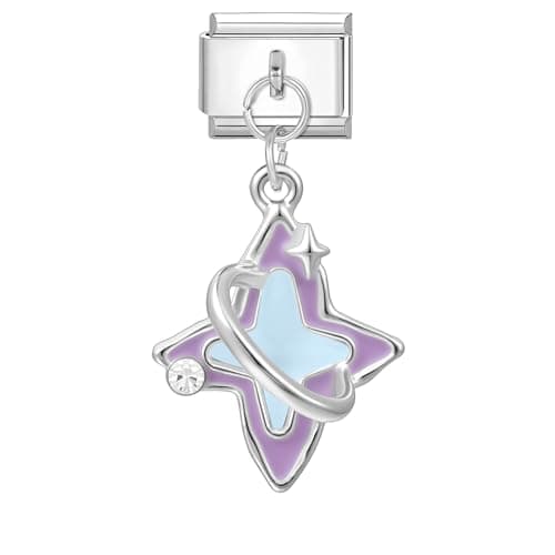 Image of Loozykit Italian charm bracelet charms silver color Pendant Italian charms bracelets for women 9mm stainless steel italian bracelet charms DIY accessories girl boy gifts(Blue four-pointed star)