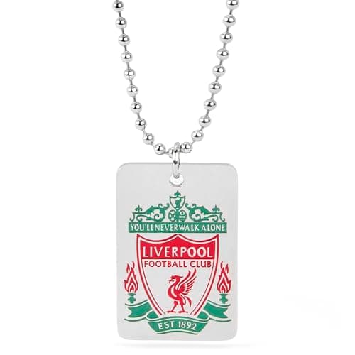 Image of Officially Licensed Liverpool FC Coloured Crest Dog Tag, Stainless Steel Ball Chain, Men's LFC Gift