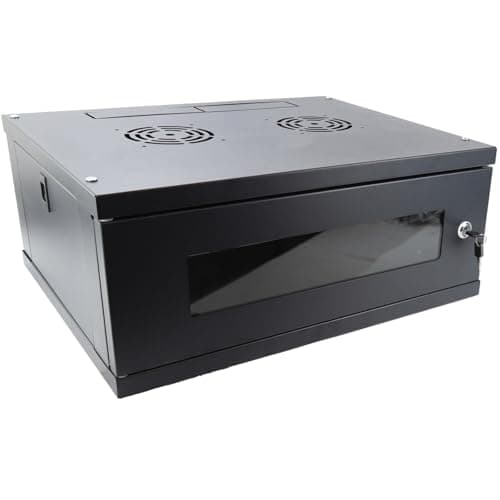 Image of kenable 4U Wall Mounted 19 Inch Rack Data Cabinet Flat Pack Lockable Glass Door Black 450mm Deep 550x450x230mm
