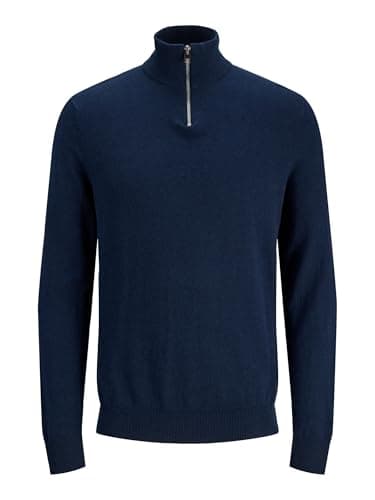 Image of JACK & JONES Mens Jjeemil Knit Half Zip Noos, Blazer Navy, XS UK