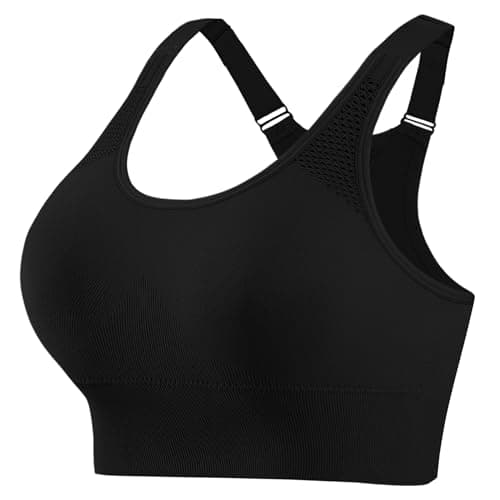 Image of Aseniza Sports Bras Women High Impact Shock Absorber Running Wirefree Racerback Breathable Ladies Jogging Workout Black-L