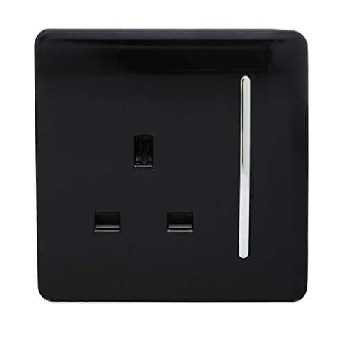 Image of Trendi 1 Gang Raised Artistic Modern Glossy Screwless 13 Amp Single Pole with Chrome Switched UK Standard Electrical Double Wall Plug Socket in Piano Black - ART-SKT13BK