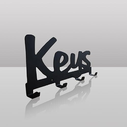 Image of Wall Mounted Key Holder with 4 Hooks, Coat Rack,Letter Storage,Screw and raw Plugs Included,Cast Iron,Ideal for The Kitchen or Bathroom,Decorative and Ergonomic Design Molded into The Word Keys