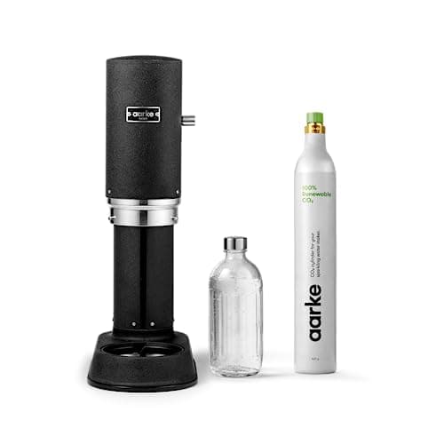 Image of Aarke Carbonator Pro, Sparkling Water Maker with Glass Bottle, Matte Black Finish + 60 Litre Cylinder with Renewable CO2