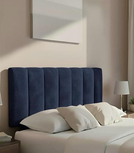 Image of Hannah Portland Velvet Headboard, Plush Lined Design for Divan Beds, Luxury Bedroom and Hotel Furniture Height 20inch (Blue, Single 3ft)