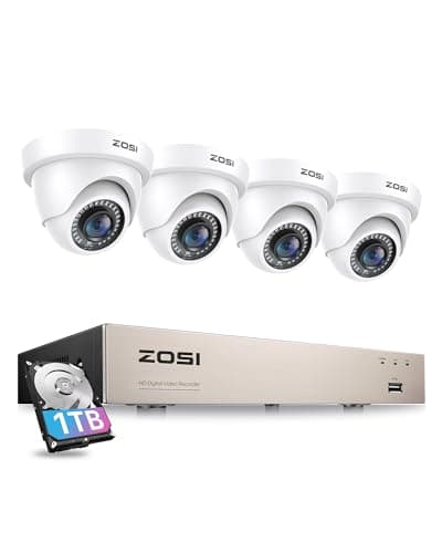 Image of ZOSI 8 Channel 1080P CCTV Camera System with AI Human Vehicle Detection, 5MP Lite H.265+ DVR with 1TB Hard Drive and 4x 1080P 2MP Dome Security Cameras Indoor Outdoor with Night Vision,Remote Access