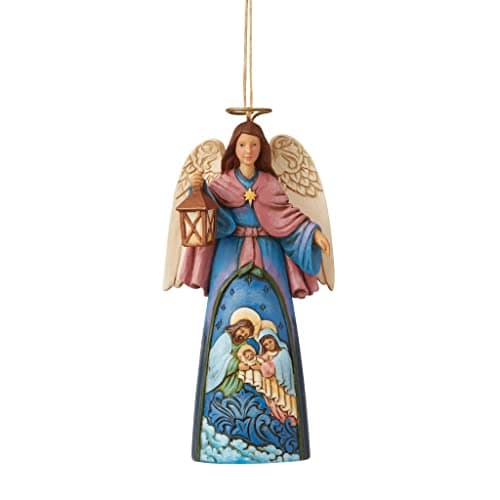 Image of Enesco Jim Shore Heartwood Creek Nativity Angel Holding Lantern Hanging Ornament, 4.72 Inch, Multicolor for Christmas