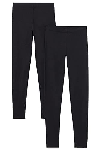 Image of Girls 2 Pack Cotton Elastane Plain Stretchy Soft Ankle Length Leggings with Elasticated Waist (13 Year,Black)