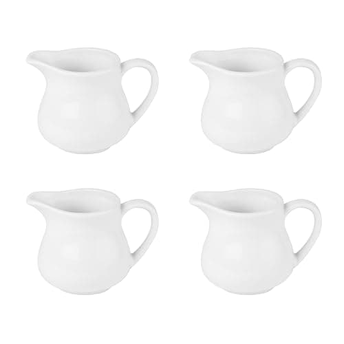 Image of Olympia Athena Hotelware White Milk Jugs 170ml / 6 ounce, Pack of 4, Size: 75(H) x 75(W)mm (100(W)mm with Handle), Non-Drip Spout, Chip Resistant Percelain, Catering and Restaurant Grade | CF370