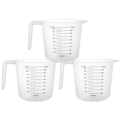 Image of ASelected 3pk Plastic Measuring Jugs 1 Litre, Clear Measuring Cup with Handle Plastic Jugs with Easy-to-Read Measurements for Kitchen Baking with Measuring Scale Easy Pour