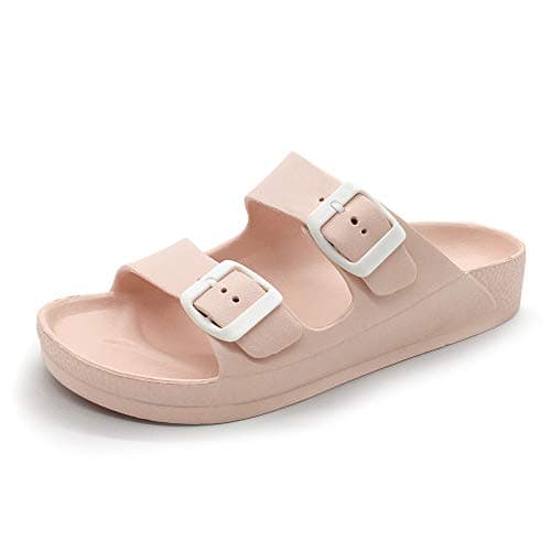 Image of Luffymomo Adjustable Slip on Eva Double Buckle Slides Comfort Footbed Thong Sandals for Womens, Pink-a, 7 UK