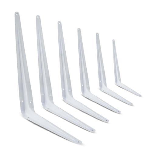 Image of 10 Pack (9" x 7") London Wall Shelf Brackets | Heavy-Duty Stainless Steel L-Shape Shelf Bracket for Bookshelves, Storage, and Home Decor – White