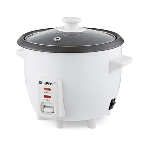 Image of Geepas Rice Cooker, 0.6L | Electric Rice Cooker with Keep Warm Function, Automatic Cooking, Non-Stick Inner Pot | Includes Measuring Cup, Spatula & Glass Lid | 300W, 2 Year Warranty