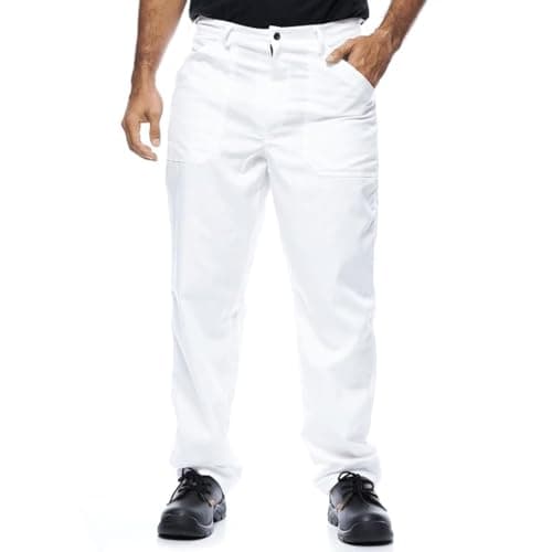 Image of Men's Work Trousers, Classic Model, Work Cargo Pants, S-3Xl Size, Work Trousers for man, Made in EU, Cargo Pants Men with Elasticated Waist, Mazalat Workwear, Classic Trousers, White, M(EU50)-W34