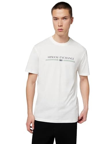 Image of Armani Exchange Men's Short-Sleeved Lettering Logo On Front T-Shirt, Off White, L
