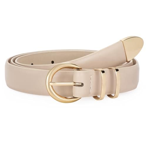 Image of WERFORU Women's Leather Belt for Jeans Dresses Fashion Gold Buckle Ladies Waist Belt Beige