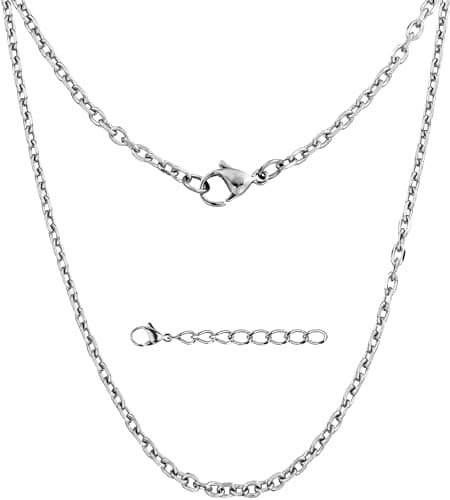 Image of Silvadore 3mm CABLE Link Silver Chain Necklace for Men Women - Stainless Steel Diamond-Cut Rolo Belcher Neck Jewellery - Army Dog Tag Pendant - 92cm / 36 inch