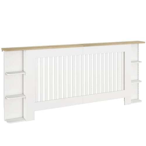 Image of HOMCOM Radiator Cover with Open Storage Shelves, Vertical Slatted Cabinet Shelf Heater Cover for Living Room, Hallway, Extra Large, White