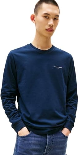 Image of Tommy Jeans Men's TJM Slim Chest Linear Ls Tee Ext Dm0Dm21594 L/S T-Shirt, Blue (Dark Night Navy), XS