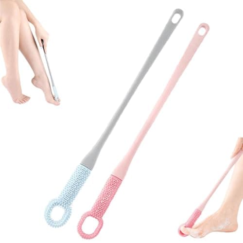Image of 2 Pcs Silicone Foot Cleaning Brushes,Easy-Reach Deep Cleaning Foot Brush,15.7" 3-in-1 Foots Scrubber for Wet or Dry Brushing,Toe Gap Clean-ing Brushes for Elderly Senior Men Women(Blue+Pink, 2 Pcs)