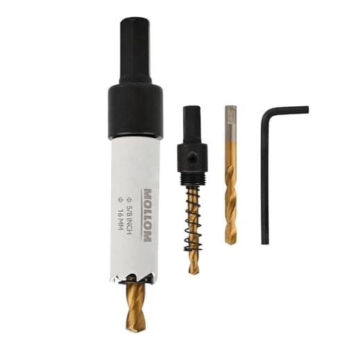 Image of Mollom (16mm | 5/8") HSS M42 with 8% cobalt BI-Metal Hole Saw with 2 Pilot Drill Bits & Arbor Smooth Cutting for PVC,Drywall,Wood,Plastic,Gypsum Board,Rubber